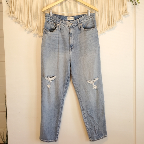 MADEWELL The Mom Jean Light Wash Distressed High Rise Straight Relaxed Leg Jeans - Picture 4 of 12